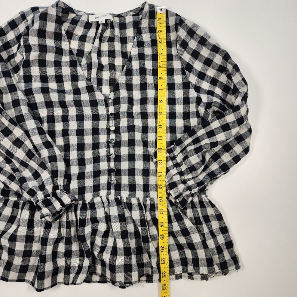 Bohme Gingham Peplum Blouse M Black White Cottagecore Ruffle Top - Picture 2 of 8